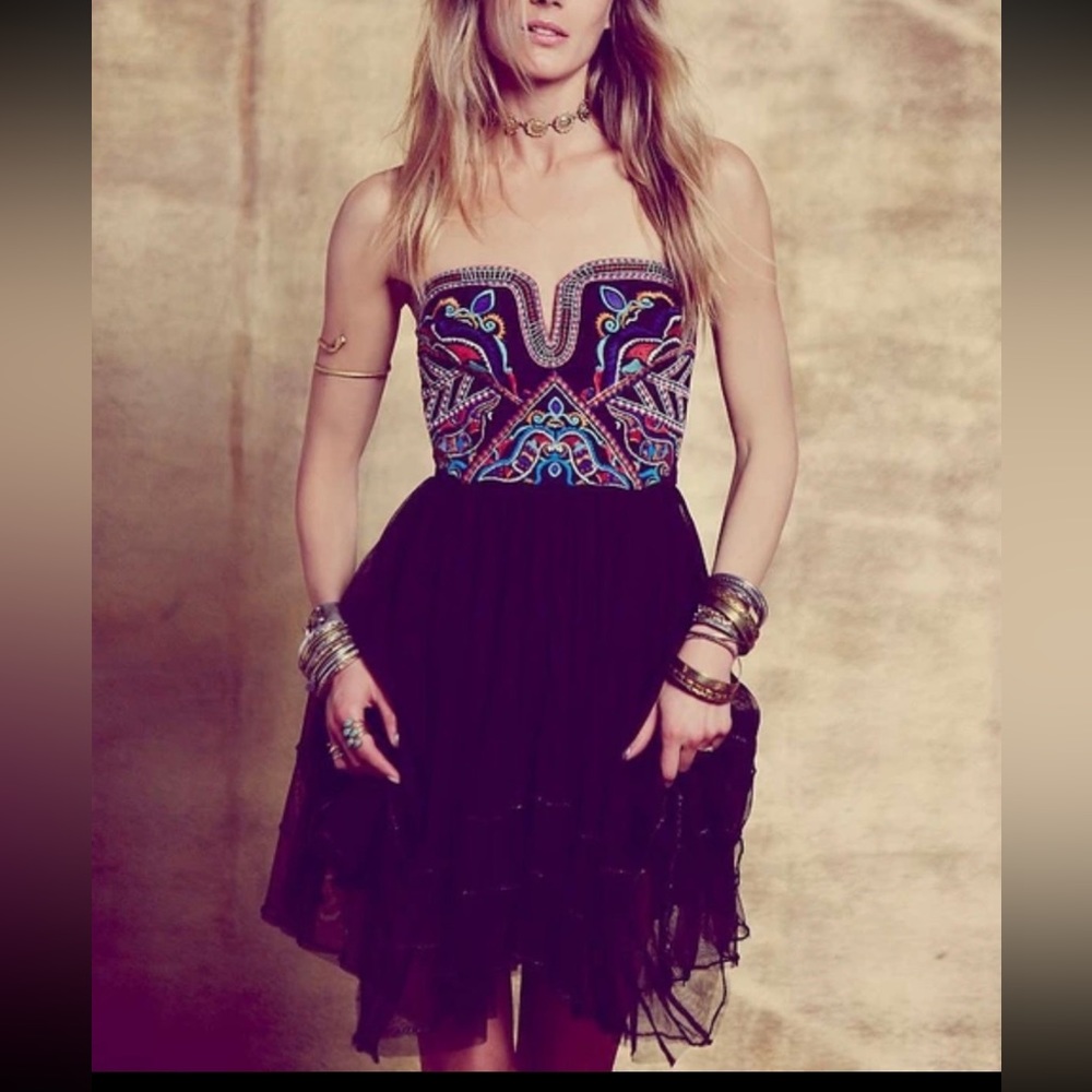Free People Embroidered Tulle Dress Sz 4